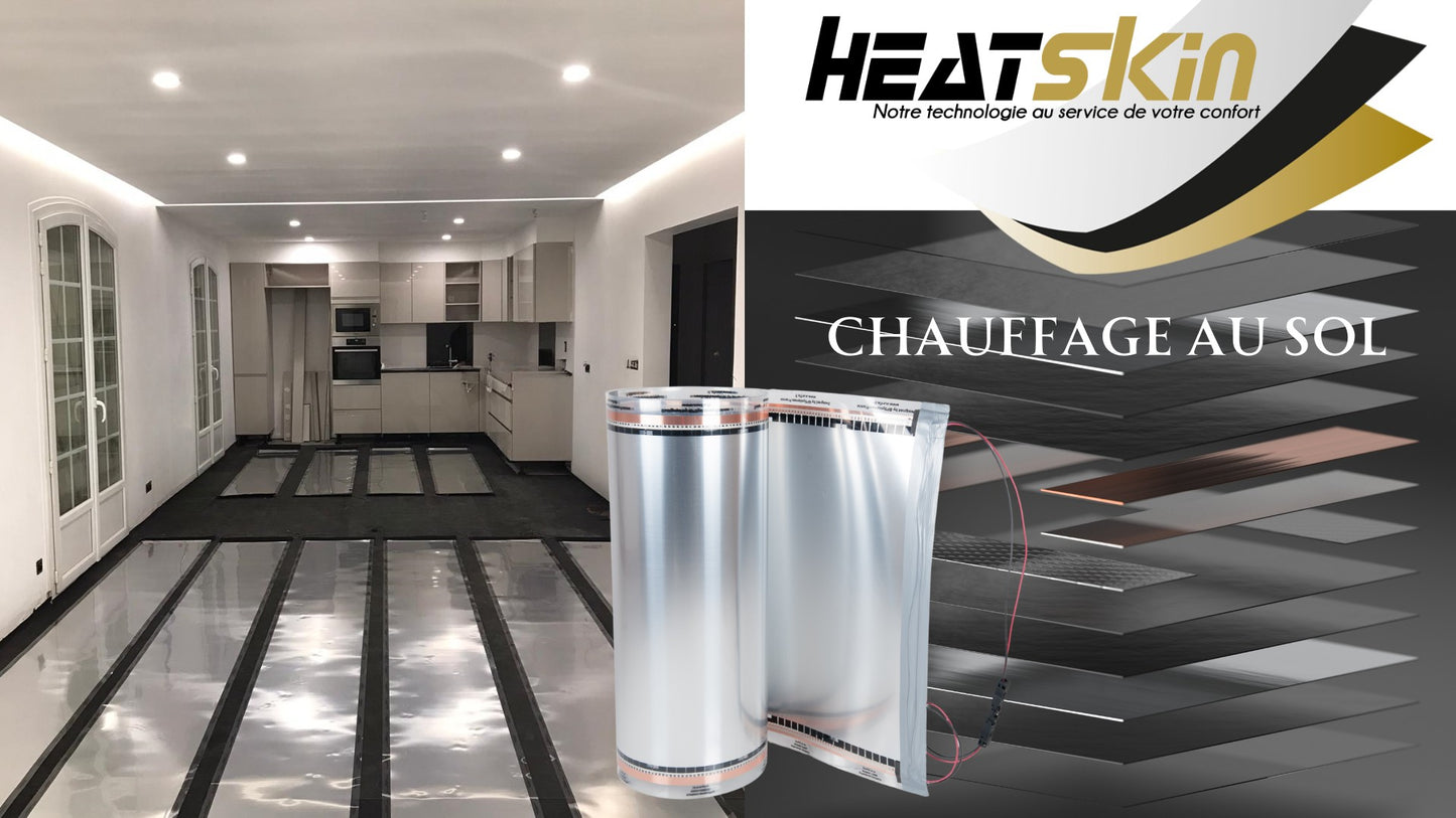 Membrane carbone 100cm de large et 80W/m2 installation au sol sous revêtements flottants. (Copie)