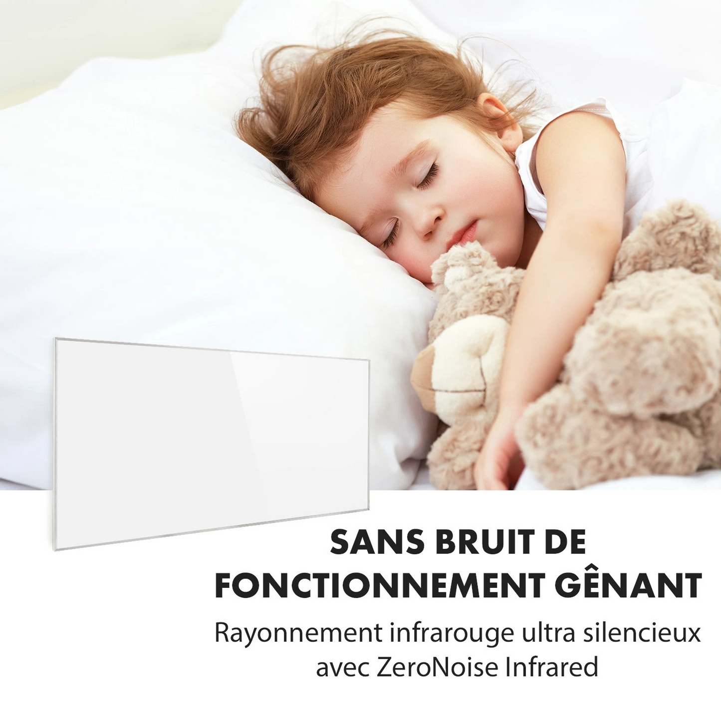 Panneau chauffant rayonnant Liya installation au mur métal blanc wifi