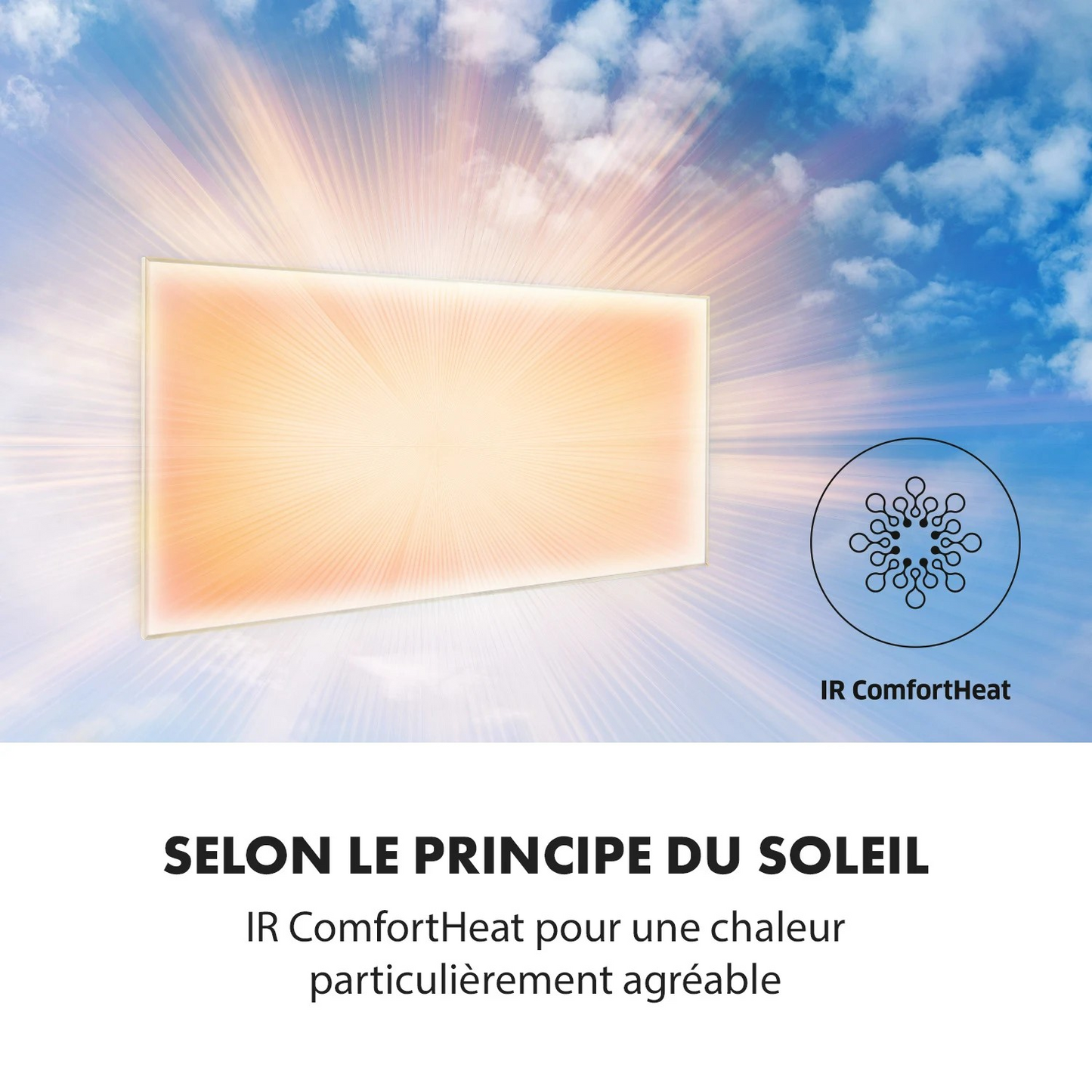 Panneau chauffant rayonnant Liya installation au mur métal blanc wifi